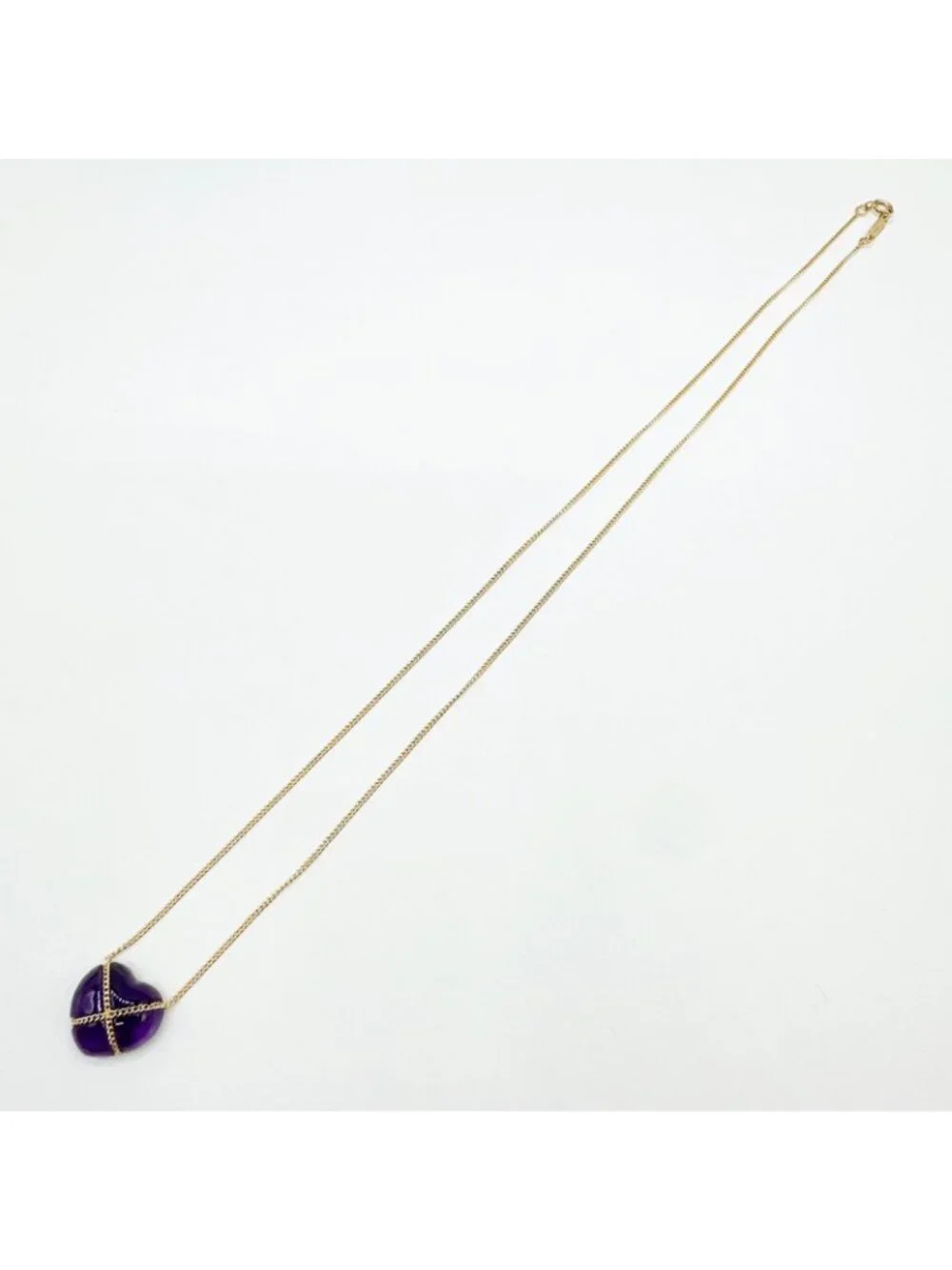 Tiffany & Co Chain Cross Heart Amethyst Yellow Gold Necklace 43